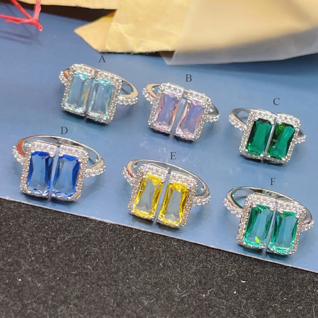 Multicolor CZ Crystal Engagement Rings for Women Open Size R-282