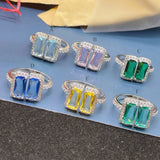 Multicolor CZ Crystal Engagement Rings for Women Open Size R-282