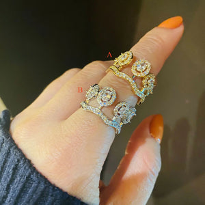 Adjustable Micro Pave CZ Stones Silver Big Ring For Women R-288