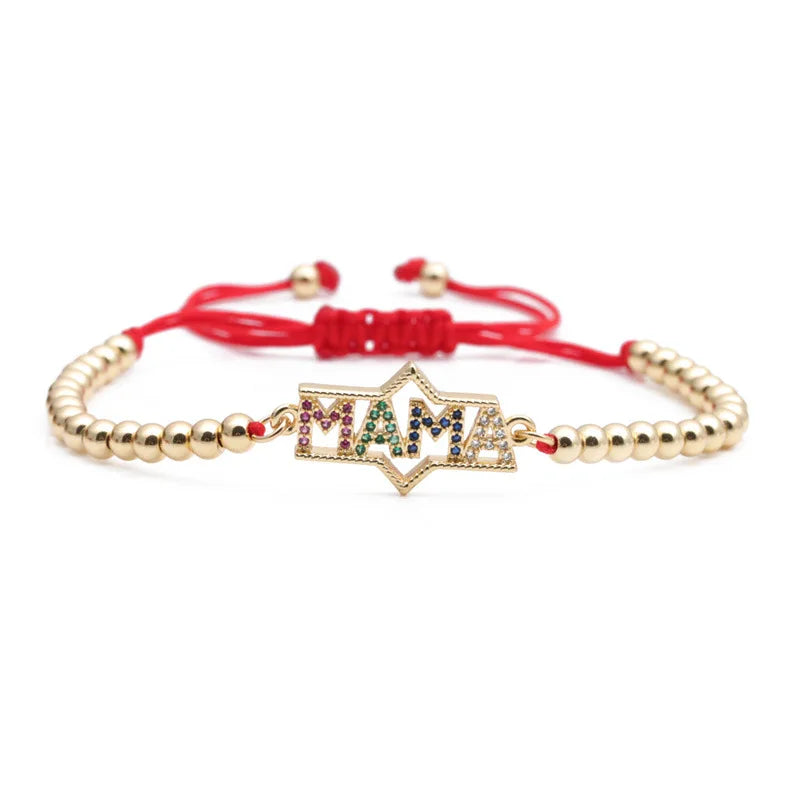 Adjustable Zircon Letter MAMA Bead Chain Bracelet