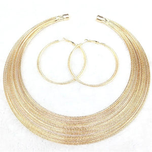 African Multilayer Choker Bib Necklace Earrings Set
