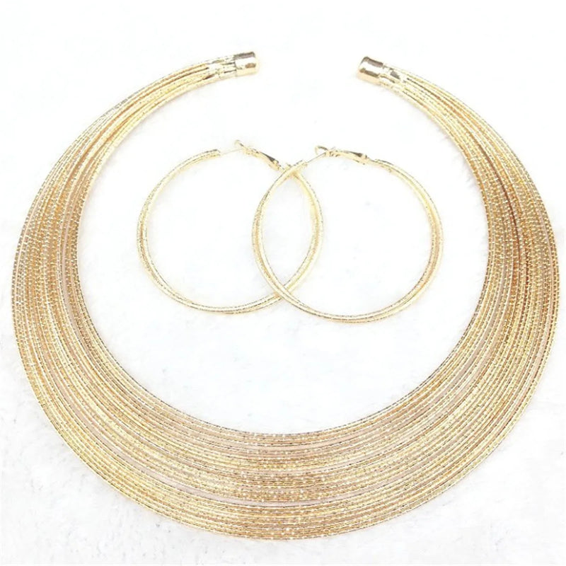 African Multilayer Choker Bib Necklace Earrings Set