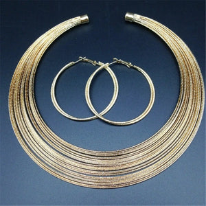African Multilayer Choker Bib Necklace Earrings Set