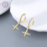 Airplane Hoop Earrings 925 Silver Zircon Inlay Wedding Anniversary