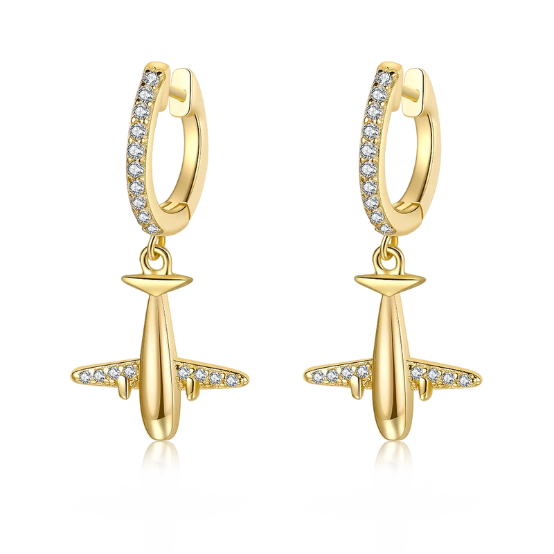 Airplane Hoop Earrings 925 Silver Zircon Inlay Wedding Anniversary