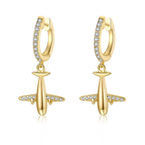 Airplane Hoop Earrings 925 Silver Zircon Inlay Wedding Anniversary