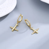 Airplane Hoop Earrings 925 Silver Zircon Inlay Wedding Anniversary