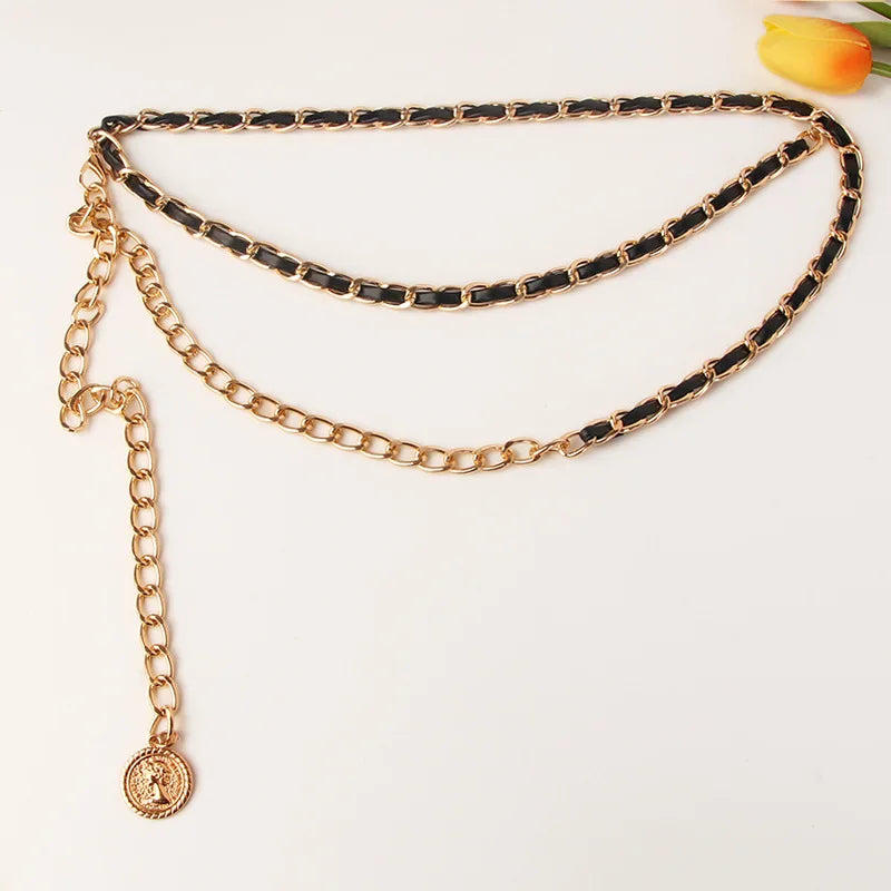 Metal Leather Braided Waist Chain Sweet Sexy Decorative Waist Chain BC1004