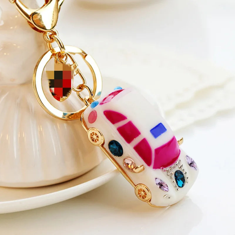 Alloy Car Key Chain Rhinestones Pendant Model Car Shape Key Holder