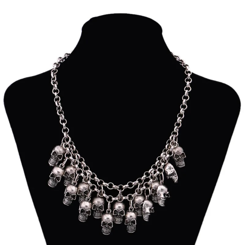 Punk Skull Choker Halloween Necklace Unisex Skull Heads Tassel Necklace