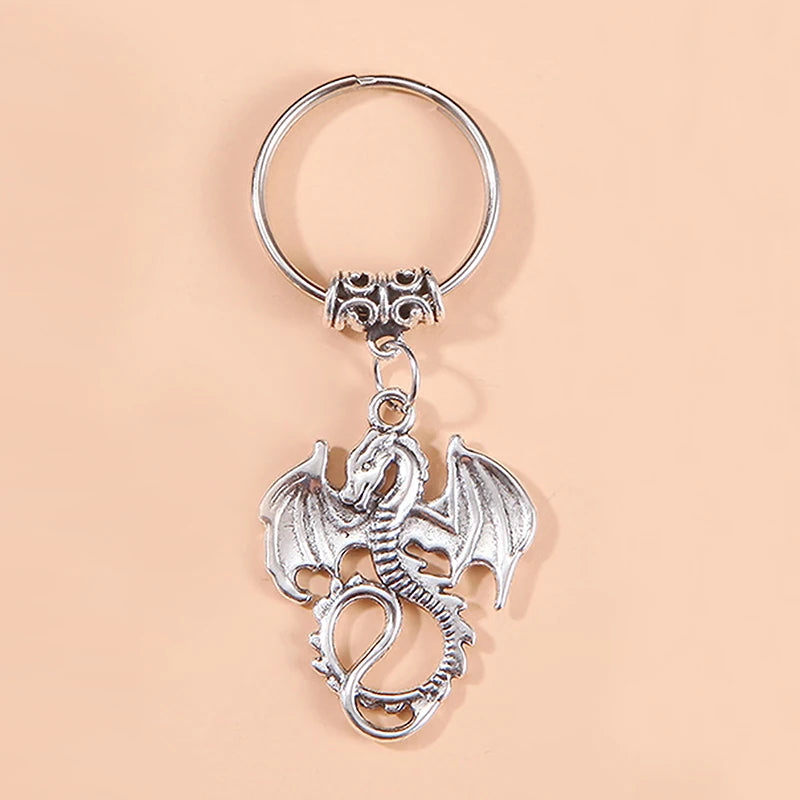 Vintage Dragon Pendant Keychain Retro Jewelry Bag Charms for Men