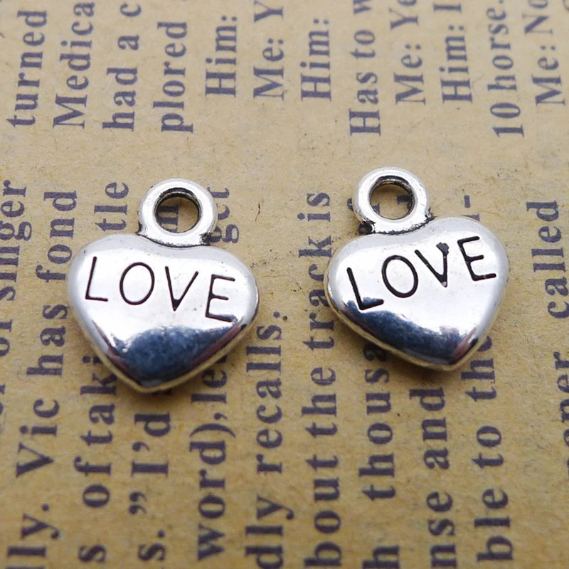 Alloy Puffy LOVE Heart Pendant Charms Necklace Earring Making Charms