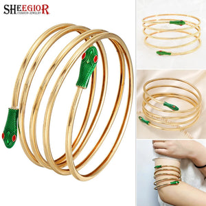Golden Enamel Snake Big Bangles Bracelets for Women - Friendship Gift
