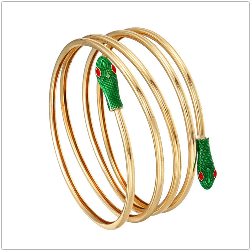 Golden Enamel Snake Big Bangles Bracelets for Women - Friendship Gift