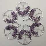 Amethyst Tree of Life Pendant 12pcs Chakra Reiki Healing Stone Necklace Jewelry
