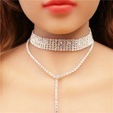 Womens Rhinestone Clavicle Chain Tassel Necklace