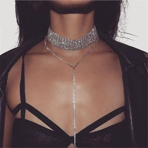 Womens Rhinestone Clavicle Chain Tassel Necklace
