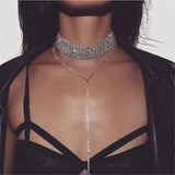 Womens Rhinestone Clavicle Chain Tassel Necklace