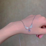 Fairy Wings Heart Pendant Necklace Zircon Choker Chain