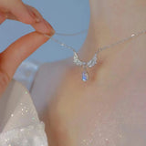 Fairy Wings Heart Pendant Necklace Zircon Choker Chain