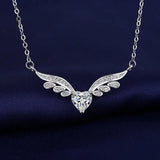 Fairy Wings Heart Pendant Necklace Zircon Choker Chain