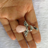 Angel Wings Rose Quartz Stone Necklace Pendant Set