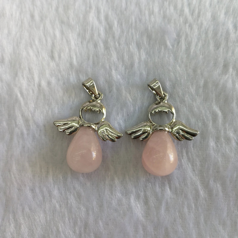 Angel Wings Rose Quartz Stone Necklace Pendant Set