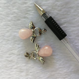 Angel Wings Rose Quartz Stone Necklace Pendant Set