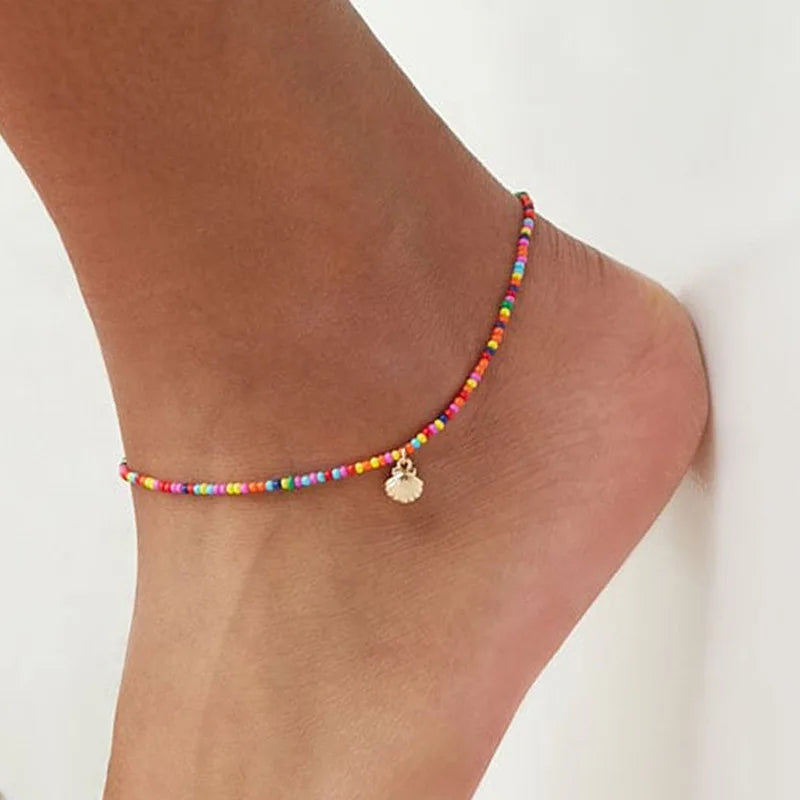 Colorful Crystal Beads Anklets for Women Boho Silver Chain Bracelet