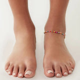 Colorful Crystal Beads Anklets for Women Boho Silver Chain Bracelet