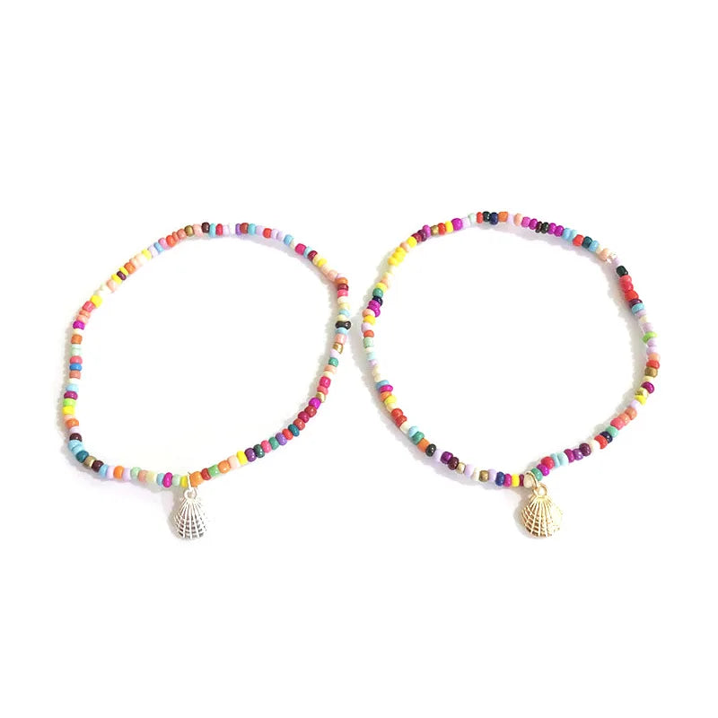 Colorful Crystal Beads Anklets for Women Boho Silver Chain Bracelet