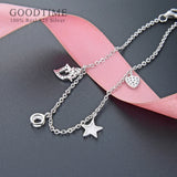 925 Sterling Silver Heart & Star Zircon Anklet Foot Jewelry