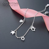 925 Sterling Silver Heart & Star Zircon Anklet Foot Jewelry