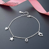 925 Sterling Silver Heart & Star Zircon Anklet Foot Jewelry