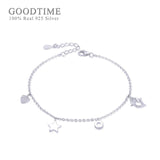 925 Sterling Silver Heart & Star Zircon Anklet Foot Jewelry