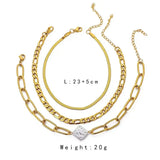 Three-Layer Chain Anklet with Rhinestone and Pearl for Women