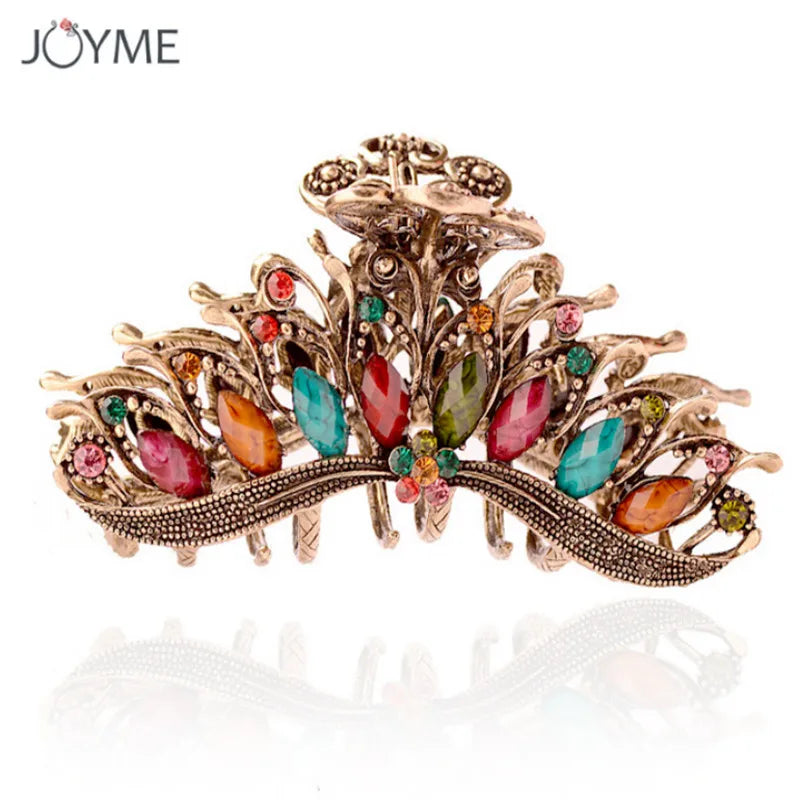 Vintage Butterfly Hair Claw Resin Crystal Flower Clip