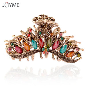 Vintage Butterfly Hair Claw Resin Crystal Flower Clip