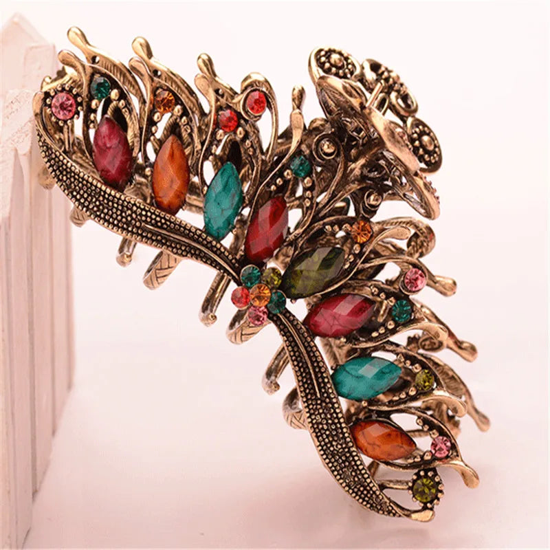 Vintage Butterfly Hair Claw Resin Crystal Flower Clip