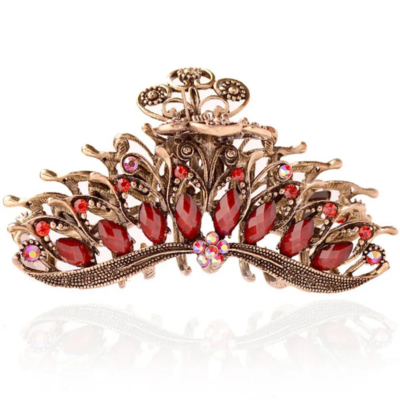 Vintage Butterfly Hair Claw Resin Crystal Flower Clip