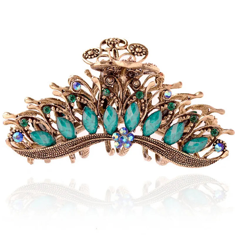 Vintage Butterfly Hair Claw Resin Crystal Flower Clip