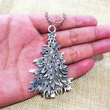 Antique Silver Christmas Tree Pendant Necklace For Women