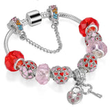 Antique Silver Plated Heart Charm Bracelet for Women