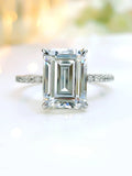 Aquamarine Emerald Cut 925 Sterling Silver Ring Wedding Gift Sweet