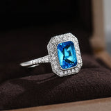 Aquamarine Stone Rings Women S925 Sterling Silver Zircon Wedding Ring