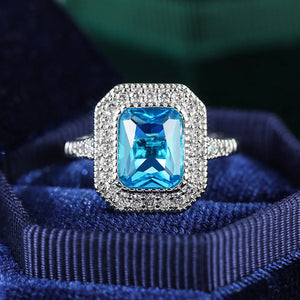 Aquamarine Stone Rings Women S925 Sterling Silver Zircon Wedding Ring