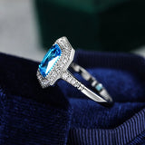 Aquamarine Stone Rings Women S925 Sterling Silver Zircon Wedding Ring
