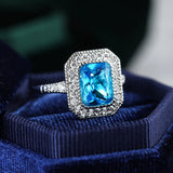 Aquamarine Stone Rings Women S925 Sterling Silver Zircon Wedding Ring