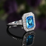 Aquamarine Stone Rings Women S925 Sterling Silver Zircon Wedding Ring