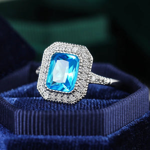 Aquamarine Stone Rings Women S925 Sterling Silver Zircon Wedding Ring